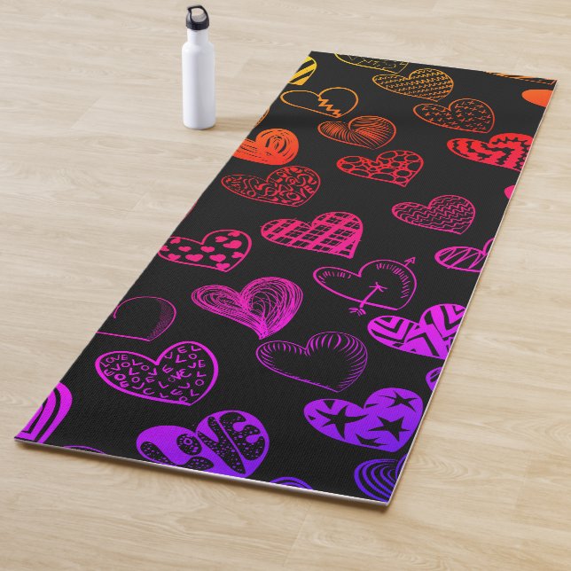 Adorable Rainbow Heart Scribble Drawing Yoga Mat (In Situ)