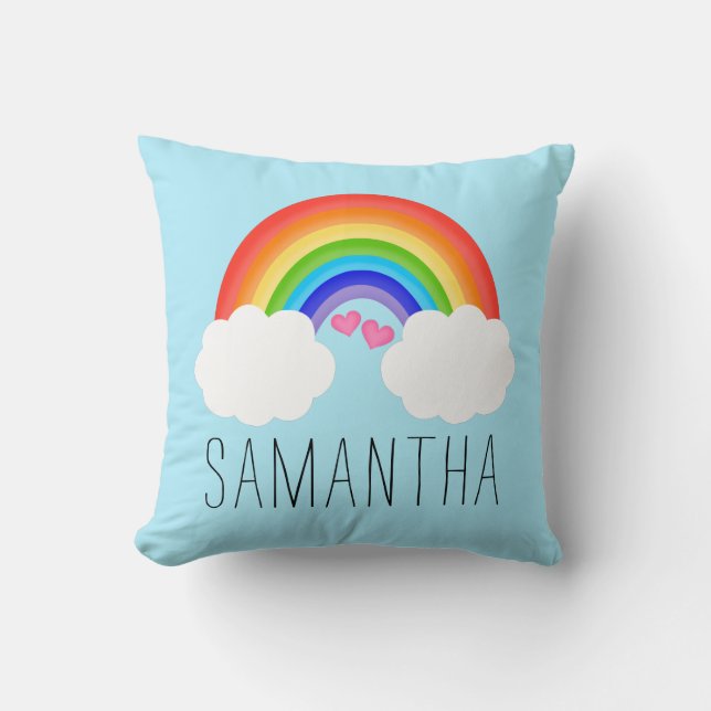 Adorable Rainbow Name Throw Pillow (Front)