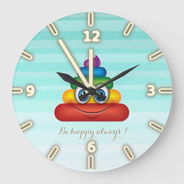 Adorable Rainbow Poop  Emoji -Be happy always Large Clock (Front)