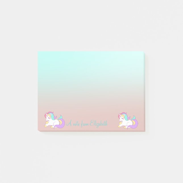 Adorable Rainbow  Unicorn, Ombre -Personalized Post-it Notes (Front)