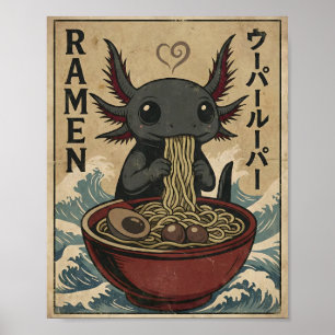 Adorable Ramen Axolotl Noodles Retro Japanese Art Poster