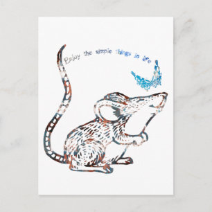 Adorable Rat and Butterfly Friendship Postcard