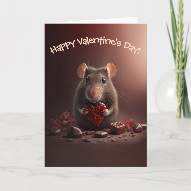 Adorable Rat with Red Heart Funny Valentine's Day Holiday Card (Front)
