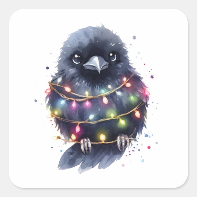 Adorable Raven Christmas Square Sticker (Front)