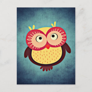 Adorable Red and Yellow Owl Illustration Postcard