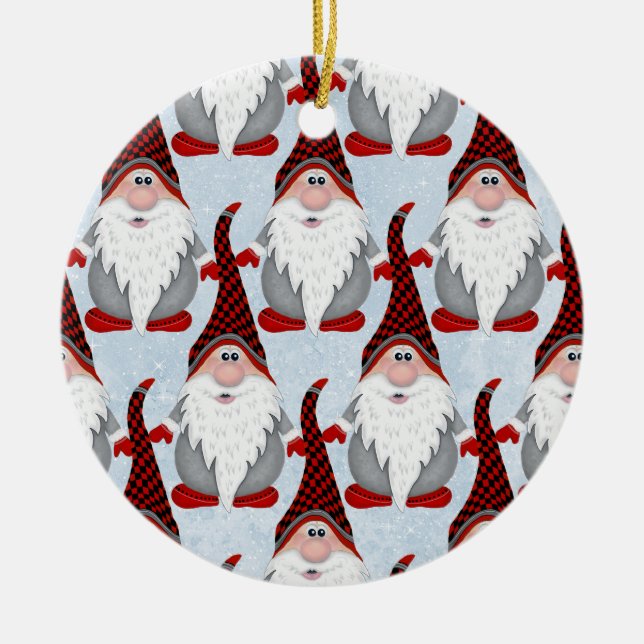 Adorable Red Black Gnome Xmas Christmas Kids Ceramic Ornament (Front)