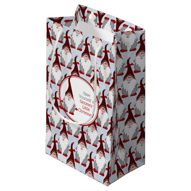 Adorable Red Black Grey Gnome Xmas Christmas Small Gift Bag (Front Angled)