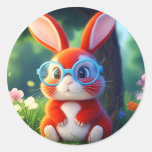 Adorable Red Bunny Sitting under Tree-75767 Classic Round Sticker