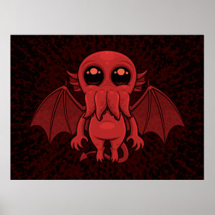 Adorable Red Cthulhu Sea Monster Poster