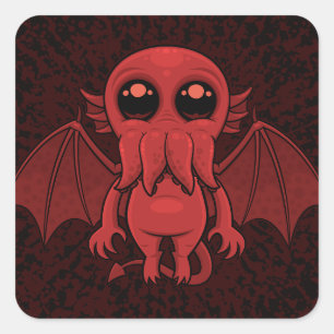 Adorable Red Cthulhu Sea Monster Square Sticker