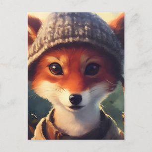 Adorable Red Fox in Clothes Postcard