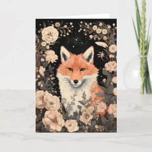 Adorable Red Fox in Vintage Flowers Card