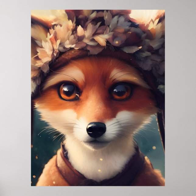 Adorable Red Fox in Winter Clothes Poster (Front)