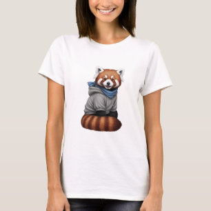 Adorable Red Panda Character in Hoodie and Scarf T-Shirt