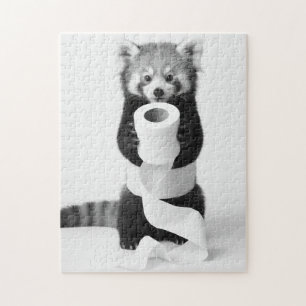 Adorable Red Panda Holding Toilet Paper Minimalist Jigsaw Puzzle