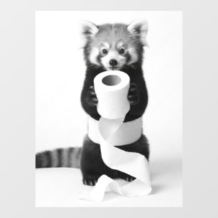 Adorable Red Panda Holding Toilet Paper Minimalist Window Cling