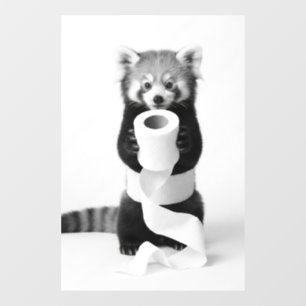 Adorable Red Panda Holding Toilet Paper Minimalist Window Cling