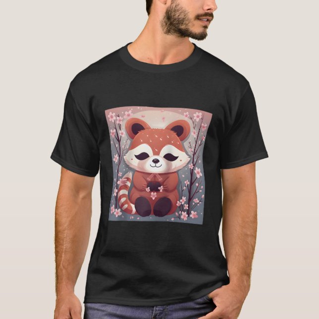 Adorable Red Panda In Sea Of Cherry Blossoms Baseb T-Shirt (Front)