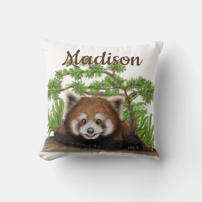 Adorable Red Panda Personalized Throw Pillow (Front)