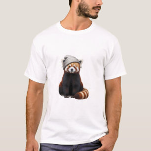 Adorable Red Panda Wearing a Beanie T-Shirt