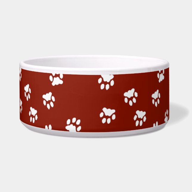 Adorable Red White Paw Printed Large Dog Bowl (Front)