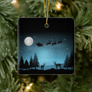 Adorable Reindeer At Night Ceramic Ornament
