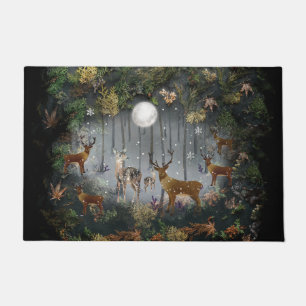 Adorable Reindeer At Night Doormat