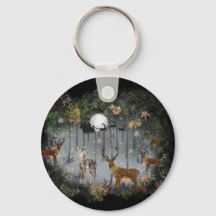 Adorable Reindeer At Night Keychain