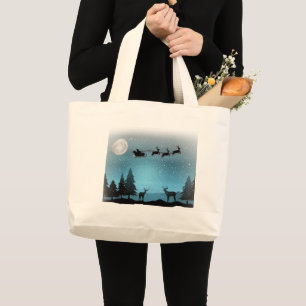 Adorable Reindeer At Night Large Tote Bag