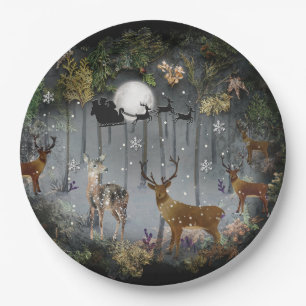 Adorable Reindeer At Night Paper Plate