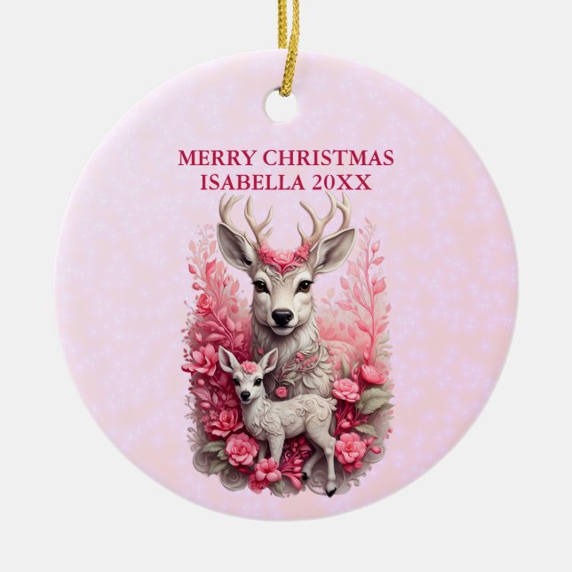 Adorable Reindeer Customizable Christmas Ornament (Front)