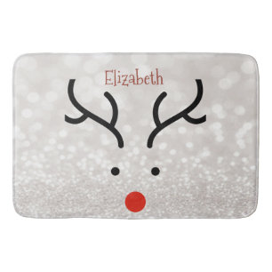 Adorable Reindeer Face,Bokeh Bath Mat
