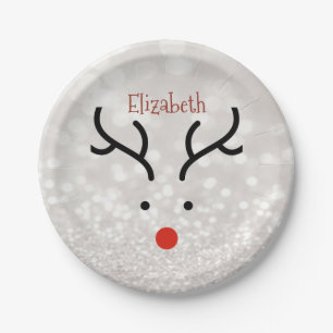 Adorable Reindeer Face,Bokeh  Paper Plate
