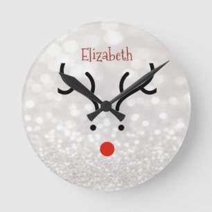 Adorable Reindeer Face,Bokeh Round Clock