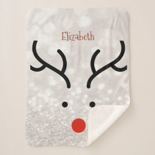 Adorable Reindeer Face,Bokeh Sherpa Blanket