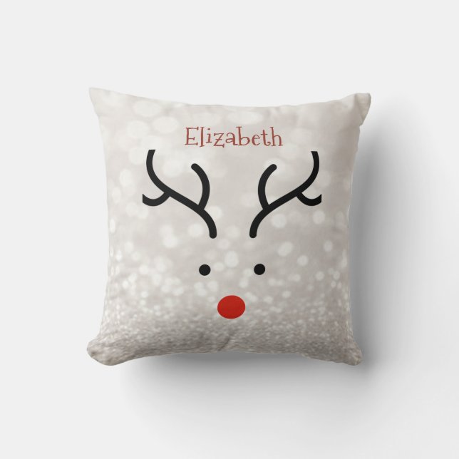 Adorable Reindeer Face,Bokeh   Throw Pillow (Front)