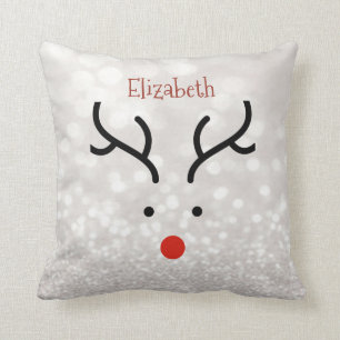 Adorable Reindeer Face,Bokeh   Throw Pillow