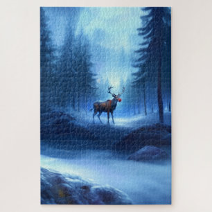 Adorable Reindeer Winter Wonderland Holiday Jigsaw Puzzle