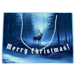 Adorable Reindeer Winter Wonderland Holiday  Large Gift Bag