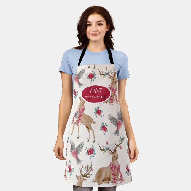 Adorable Reindeers,Birds,Flowers Apron (Worn)