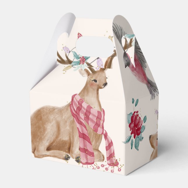 Adorable Reindeers, Birds, Flowers Favor Box (Front Side)