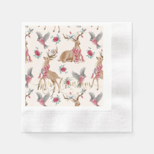 Adorable Reindeers,Birds,Flowers Napkin