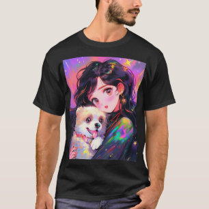 Adorable Retro Anime Girl & Her Dog T-Shirt