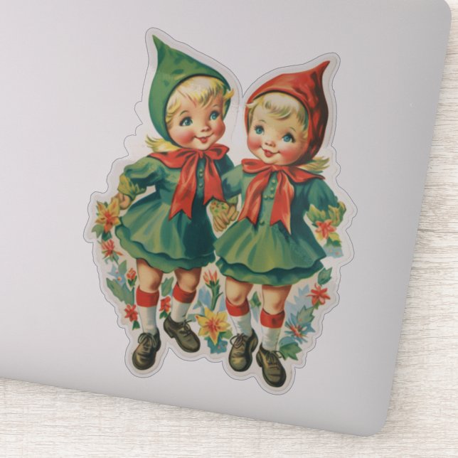Adorable Retro Christmas Elves (Detail)