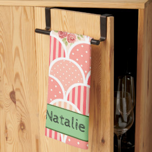 Adorable retro pattern in pink l monogrammed kitchen towel
