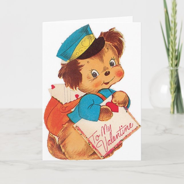 Adorable Retro Puppy Mailman Valentine's Day Card (Front)