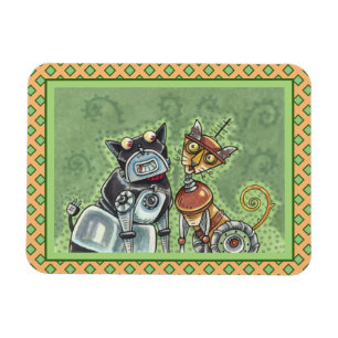 ADORABLE ROBOT BULLDOG AND FELINE FRIEND Funny Magnet