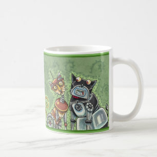 ADORABLE ROBOT BULLDOG AND FELINE FRIEND Funny Pet Coffee Mug