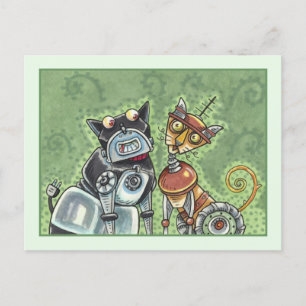 ADORABLE ROBOT BULLDOG AND FELINE FRIEND Funny Postcard