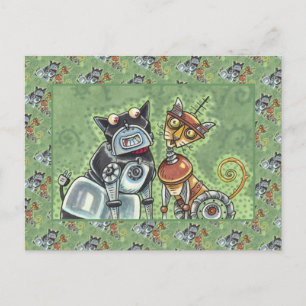 ADORABLE ROBOT BULLDOG AND FELINE FRIEND Funny Postcard
